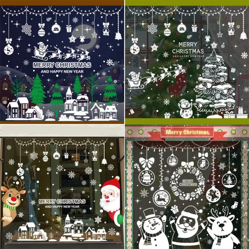 DIY Christmas Windows Color Sticker Full Set Snow Flower Window Decorating Seat paper Interior prop