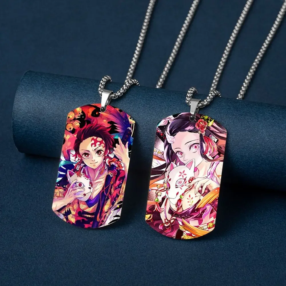 

Demon Slayer Kimetsu no Yaiba Tanjiro Nezuko Anime Dog Tag Necklace Stainless Steel Color Printed Pendant Cosplay Accessory