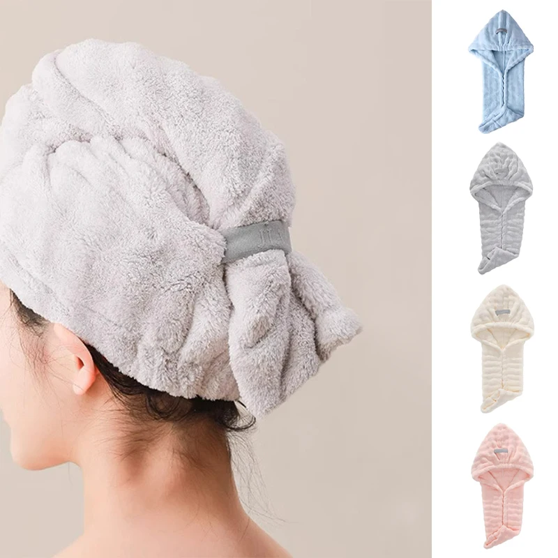 1pc Women Long Hair Quick-Dry Hair Towel Quickly Dry Hat Super Absorbent Soft Bathroom Head Towels Girls Cute Dry Wrap Bonnets