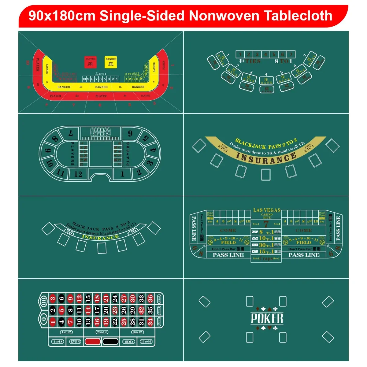90x180 سنتيمتر جانب واحد غير المنسوجة مفرش طاولة تكساس عقد Em بوكر Blackjack Baccarat الروليت حصيرة ألعاب اكسسوارات حفلة متعددة اللاعبين