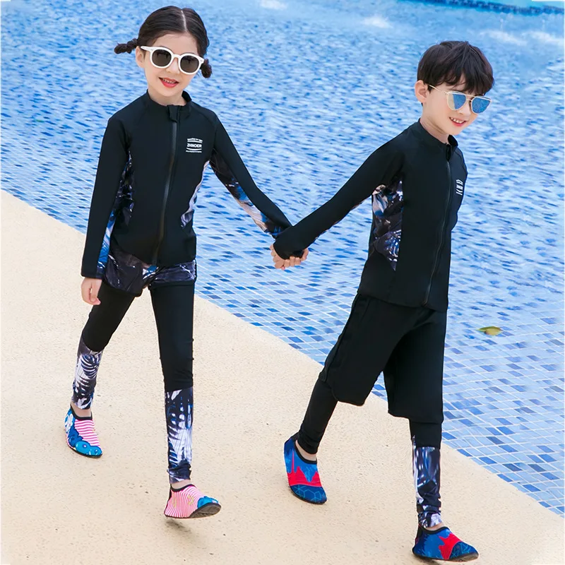 Kids Long Sleeve Sun Protection Rash Guard Wetsuit 3-4pcs/set Swimsuit Full Body Sunsuit Beachwear Bathing Suits Wetsuit Boys