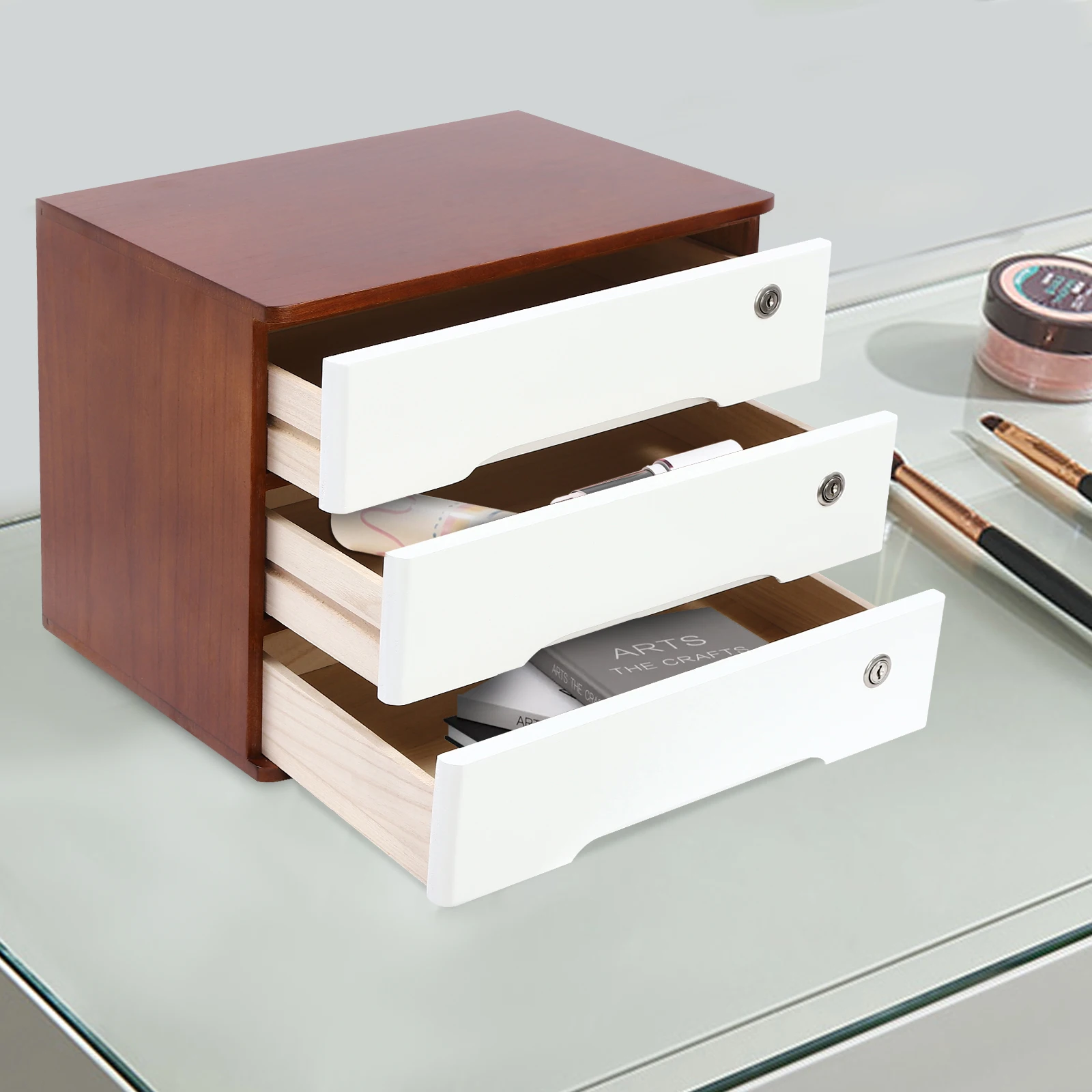 Armadietto chiuso a 3 strati: noce + bianco per il soggiorno di casa da riporre