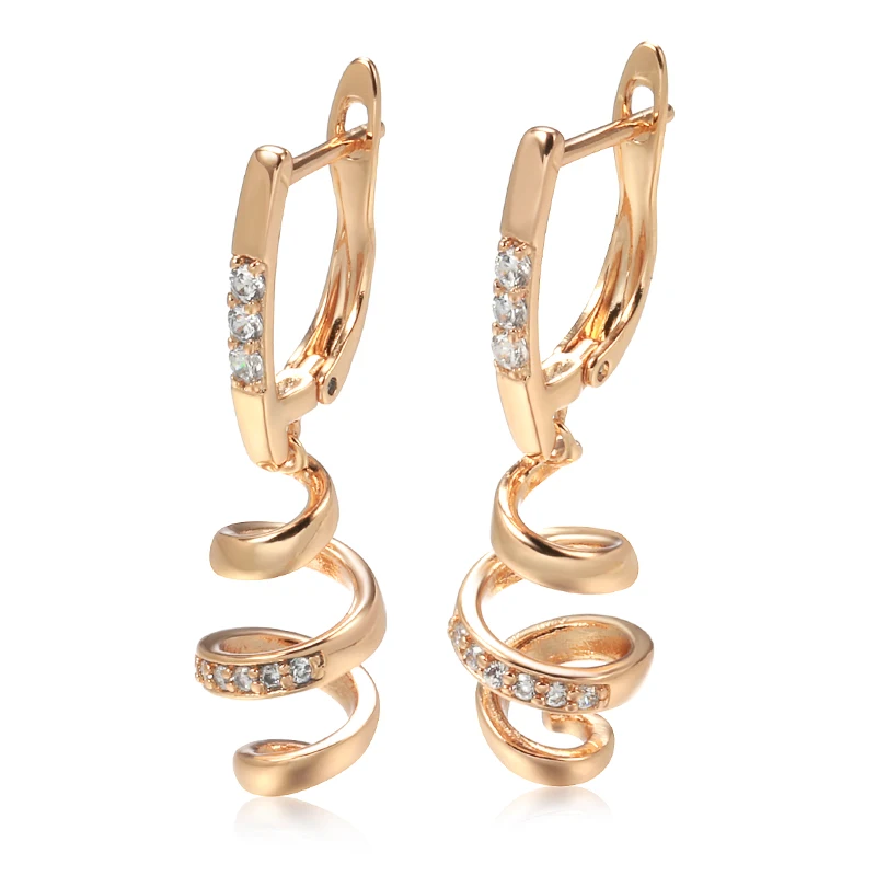 Wbmqda Hot Style Geometric Long Drop Earrings For Women 585 Rose Gold Color With White Natural Zircon 2023 Trending Jewelry