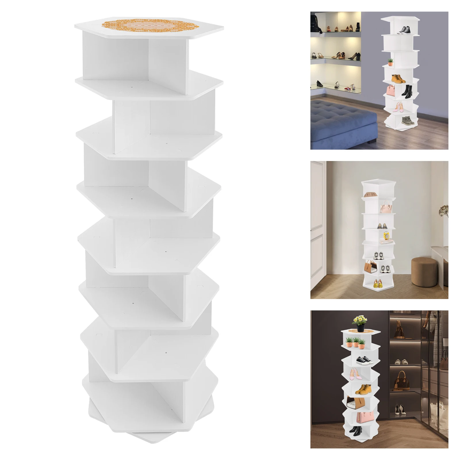 7-Tier Rotating Shoe Rack Storage Handbag Rotate Shoes Closet Organization Spinning Shoe Display Rack for Foyer Bedroom