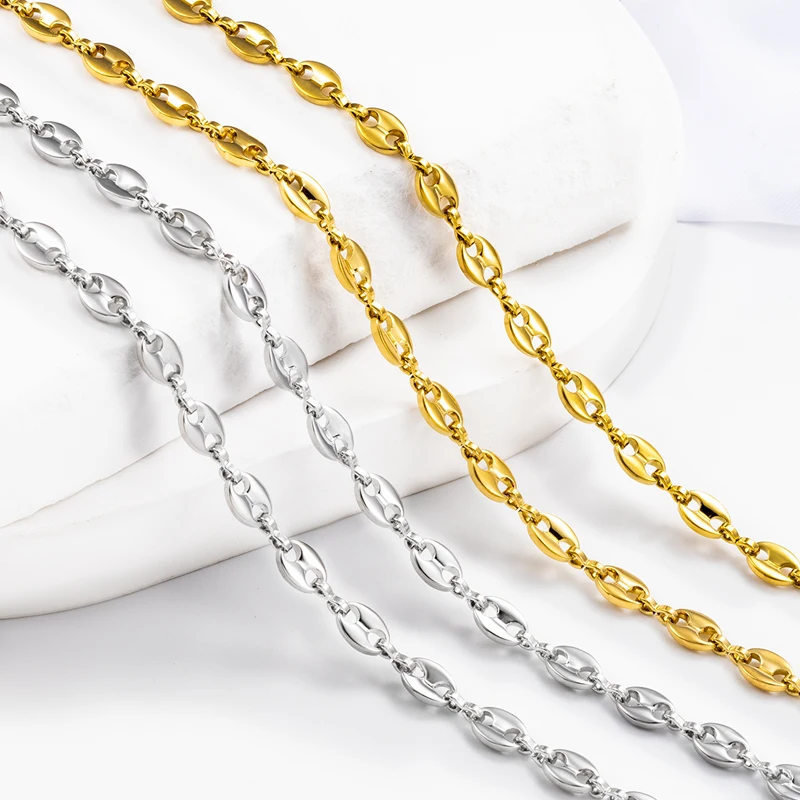 1 Meter Coffee‑bean Stainless Steel Link Chain DIY Charm Necklace Bracelet Anklet Wholesale Jewelry Making Accessories
