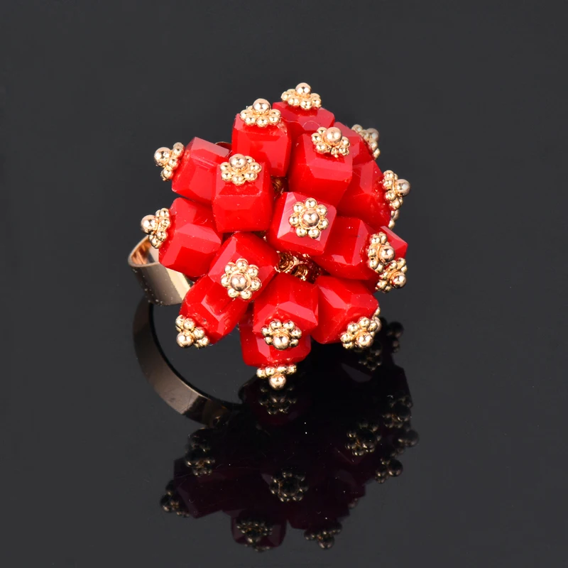 LEEKER Square Rhinestone Colorful Rings For Women Fashion Jewelry Accessories Adjusteble Size Finger Ring