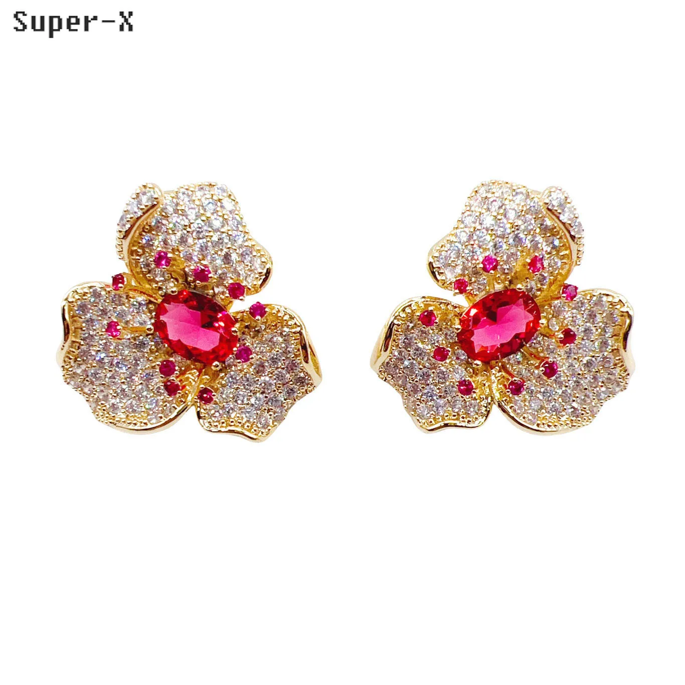cubic zirconia flower earrings for women sweet jewelry party daily wear petals stud earrings red blue green fushia flower