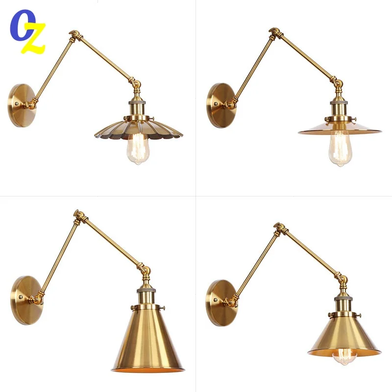 

American Vintage Copper Gold Wall Light Iron Industrial Style Aisle DiningRoom Adjustable Fold Lamp Body Wall Decor E27 Lighting