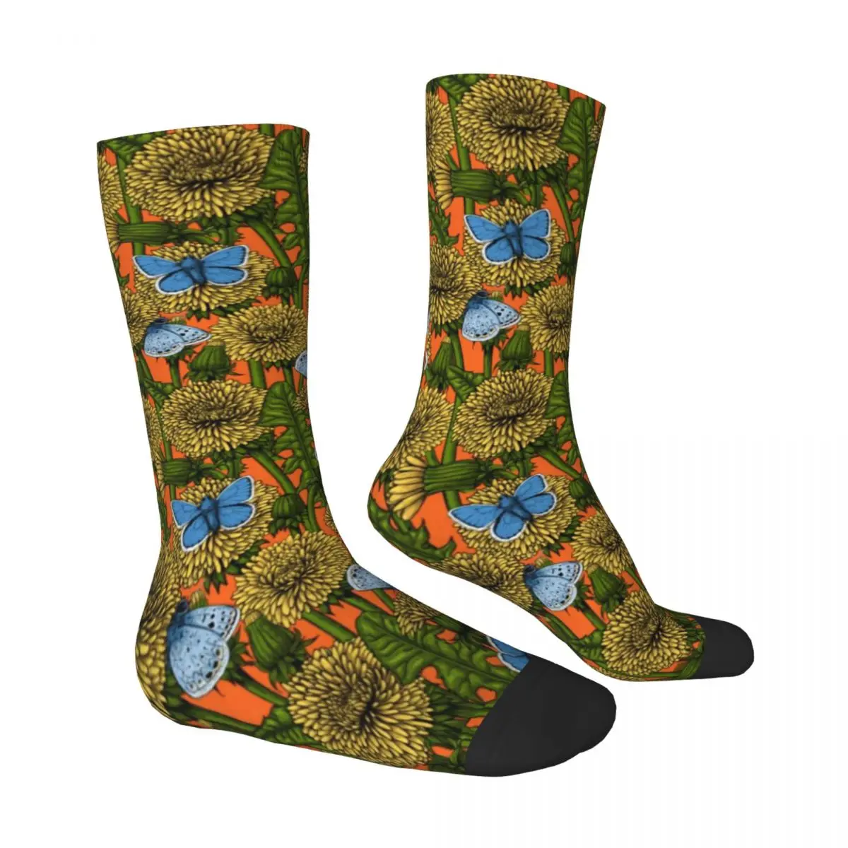 Blue Butterfly Print Socks Autumn Dandelion Meadow Stockings Fashion Girls Comfortable Socks Custom Outdoor Anti-Slip Socks