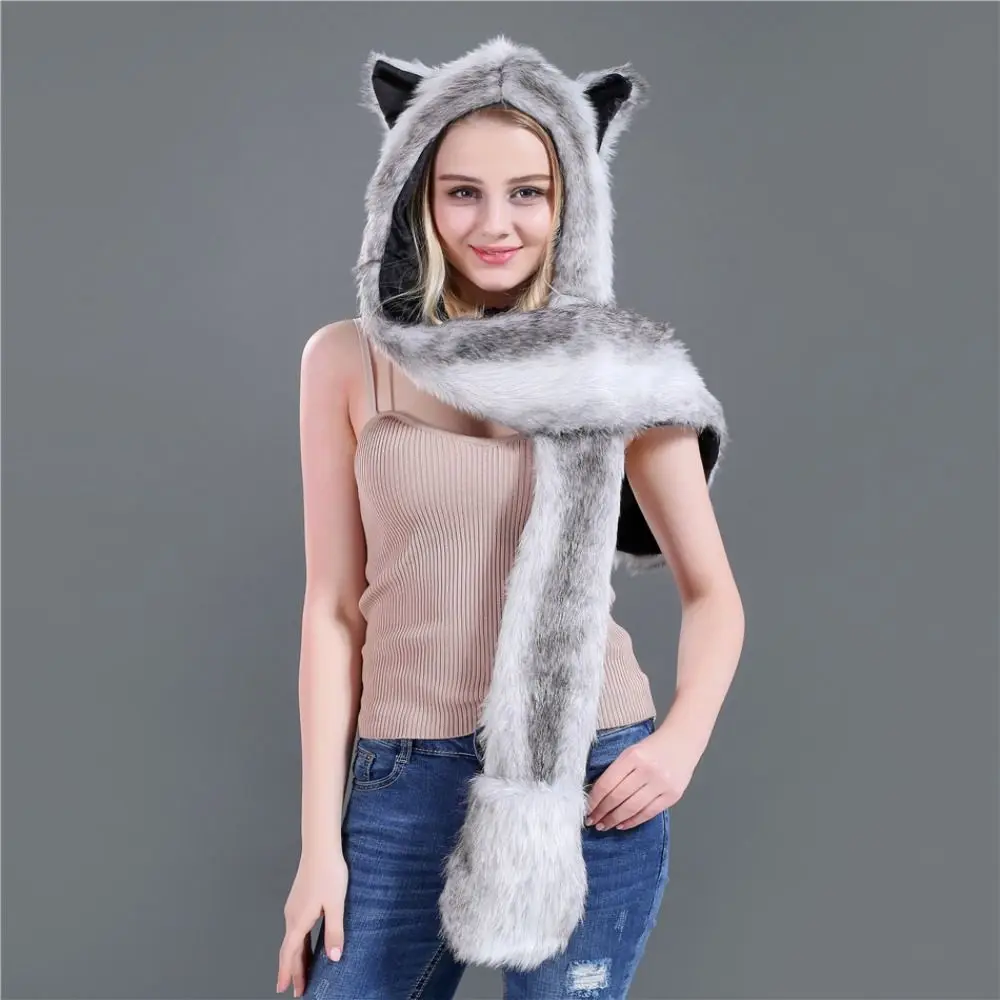 Comfortable 3 in1 Scarf Gloves Hat Set Warm Earflap Animal Hat Neck Warmer Thickened Ear Protection Hat Winter/Autumn