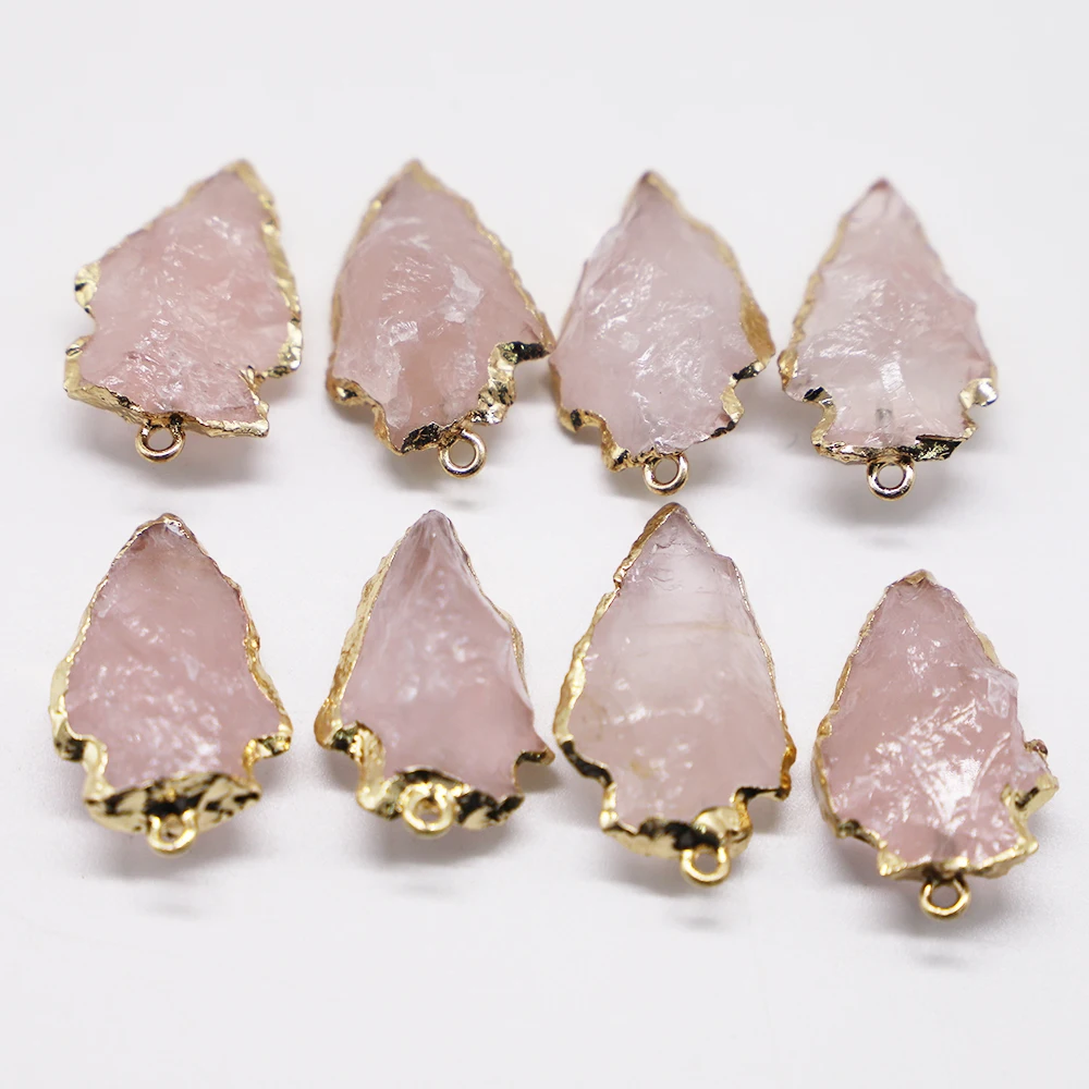 6Pcs Featured Raw Ore Pink Crystal Natural Stone Arrow Head Pendants Rough For Healing Point Charm Necklace Jewelry Accessories