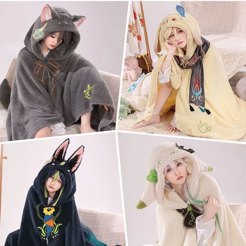 Genshin Impact Blanket Game Zhong Li Xiao Hutao Tartaglia Wearable Cloak Cape Hooded Blanket Shawl Sofa Blanket Halloween Gifts