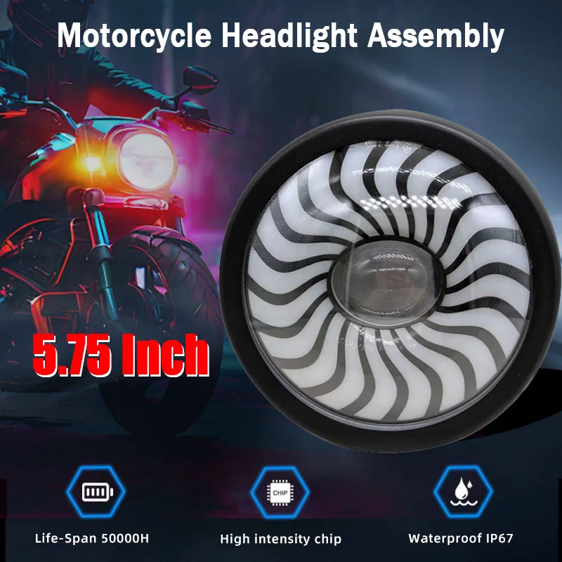 Motorcycle 5.75 Inch Headlights Vintage Universal LED RGB Projector Headlight High Low Beam For Harley Headlight Conversion Kit
