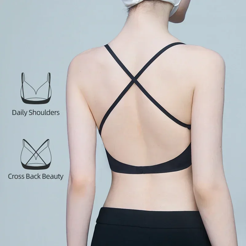 SUJIIN Summer Invisible Backless Bras Thin Cool U Shape Back Female Underwear Gathering Multiway Push Up Bra Bralettes for Women