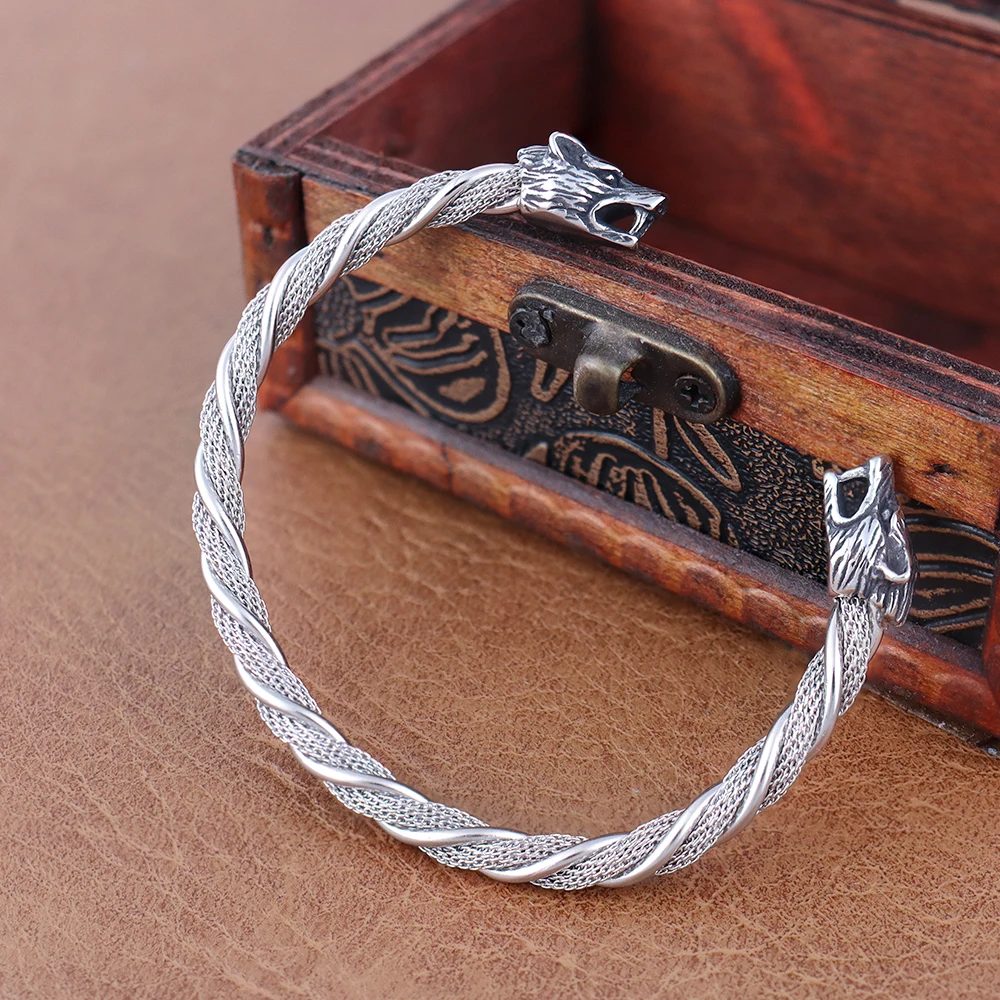 

Classic Simple Stainless Steel Norse Viking Wolf Bracelet Punk Hip Hop Cuff Snake Bracelet for Men Women Charm Jewelry Wholesale