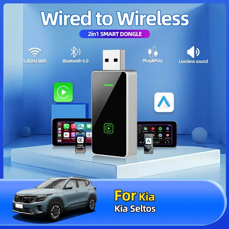 

2025 New Car Styling 2in1 Wired To Wireless Car Play Adapter OEM Car Stereo With USB Plug And Play Accessories For Kia Niro
