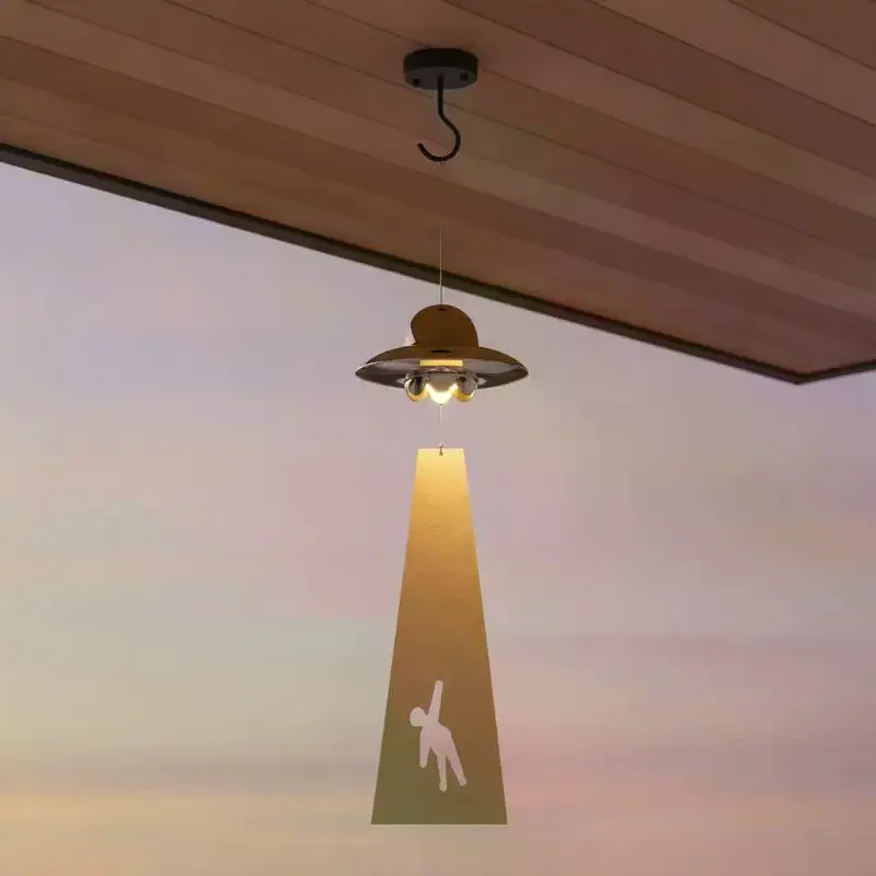 UFO Alien Abduction Wind Chime Glowing Shadow Effect Indoor Outdoor Universal Hanging Decor for Home Garden Patio