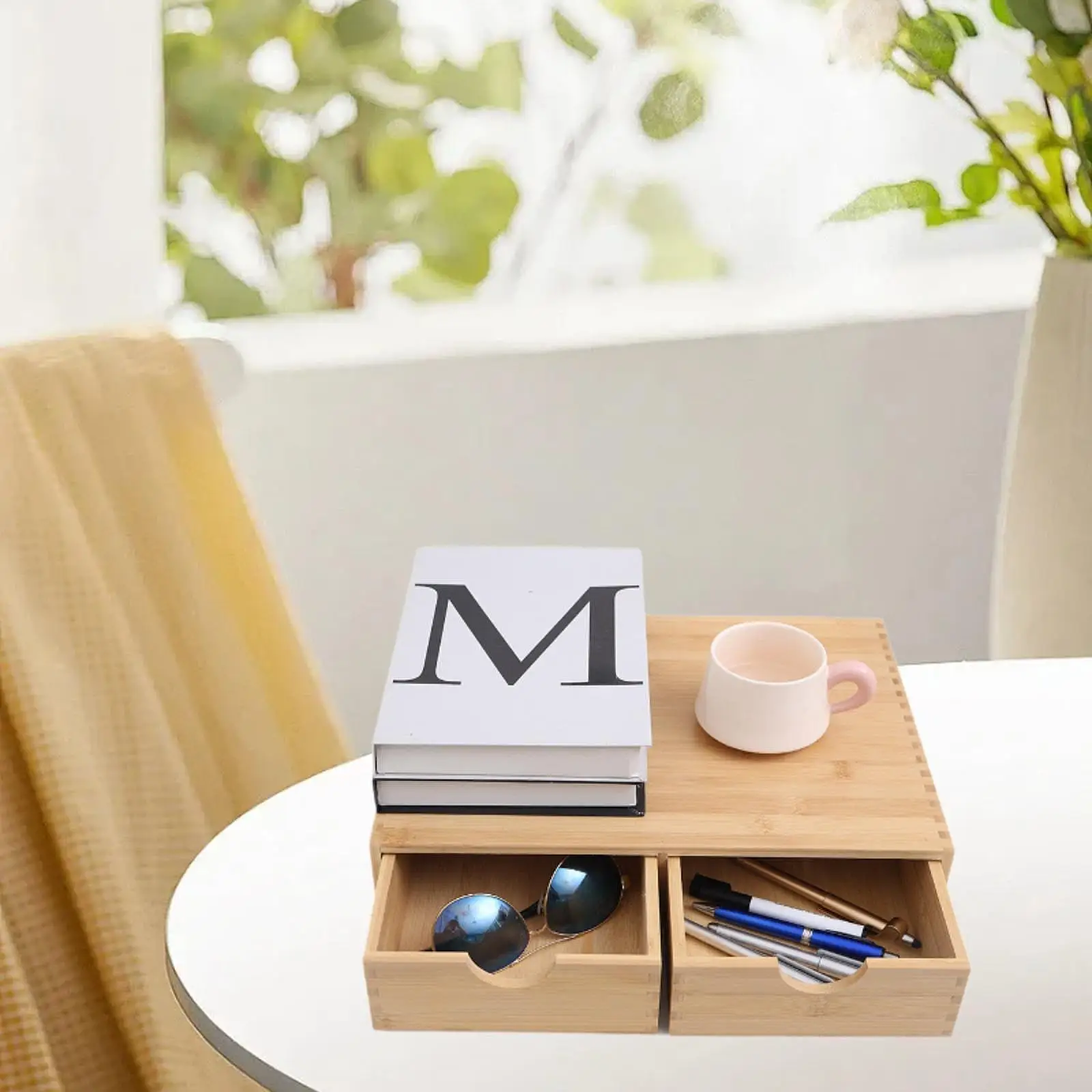 Capsule Storage Organizer Cup Holder with 2 Drawers Home Decor Bamboo Drawer for