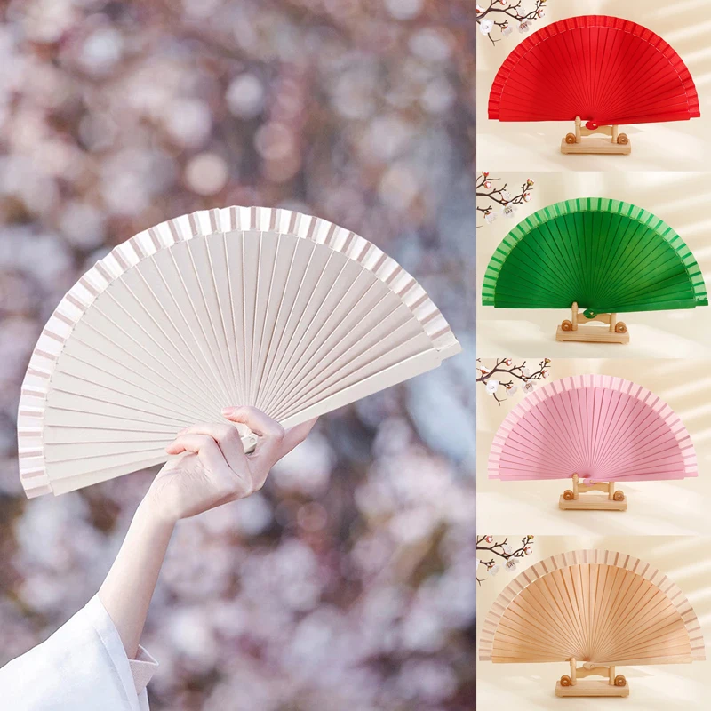 1PC Plain Wood Folding Hand Held Fans Solid Color Spanish Dance Performance Wooden Fans Wedding Hand-Painted Ornament Gift