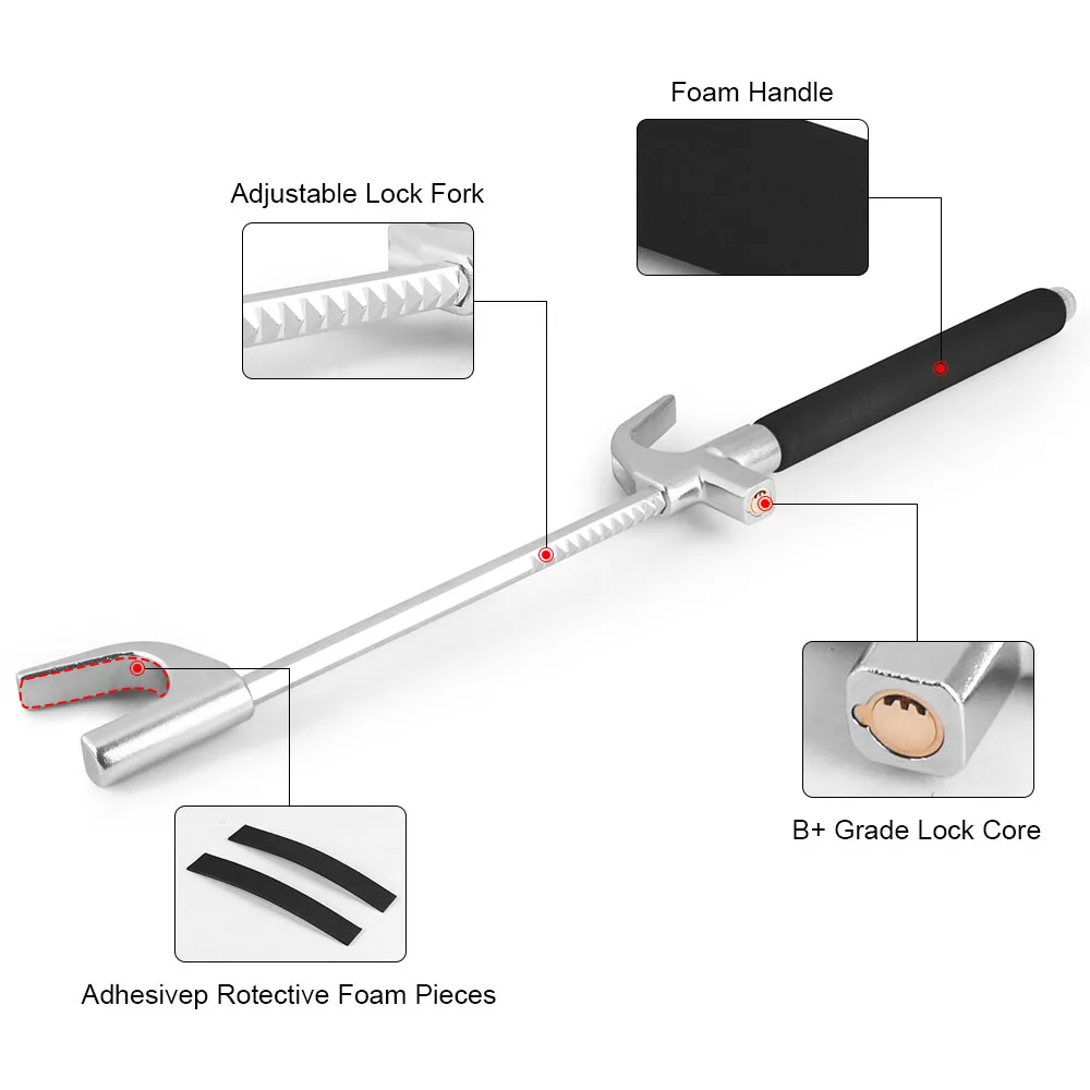 Universal Car Anti-Theft Steering Wheel Lock Adjustable Reinforced Wheel Safety Lock With Emergency Hammer＆Keys For Truck SUV