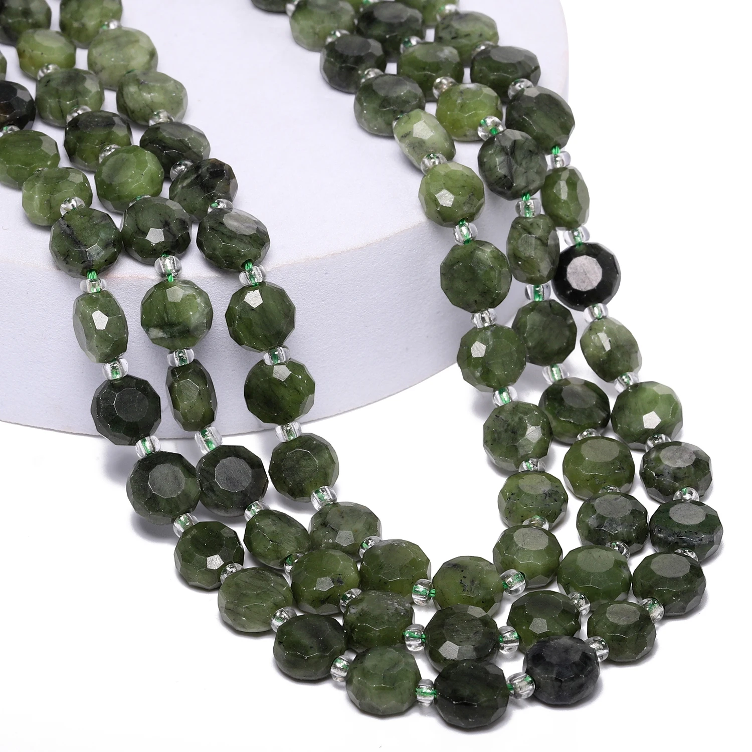Southern Jade Nature Flat Round Stone Beads Gems Faceted Beads for Jewelry Making DIY Women Charms Bracelet Necklace 8x5mm