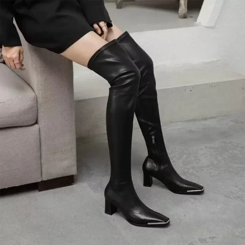 Shoes for Women 2023 Autumn Winter New Patent Leather Women\'s Over-the-Knee Boots Sexy Pointed Toe Black Long Boot Zapatos Mujer