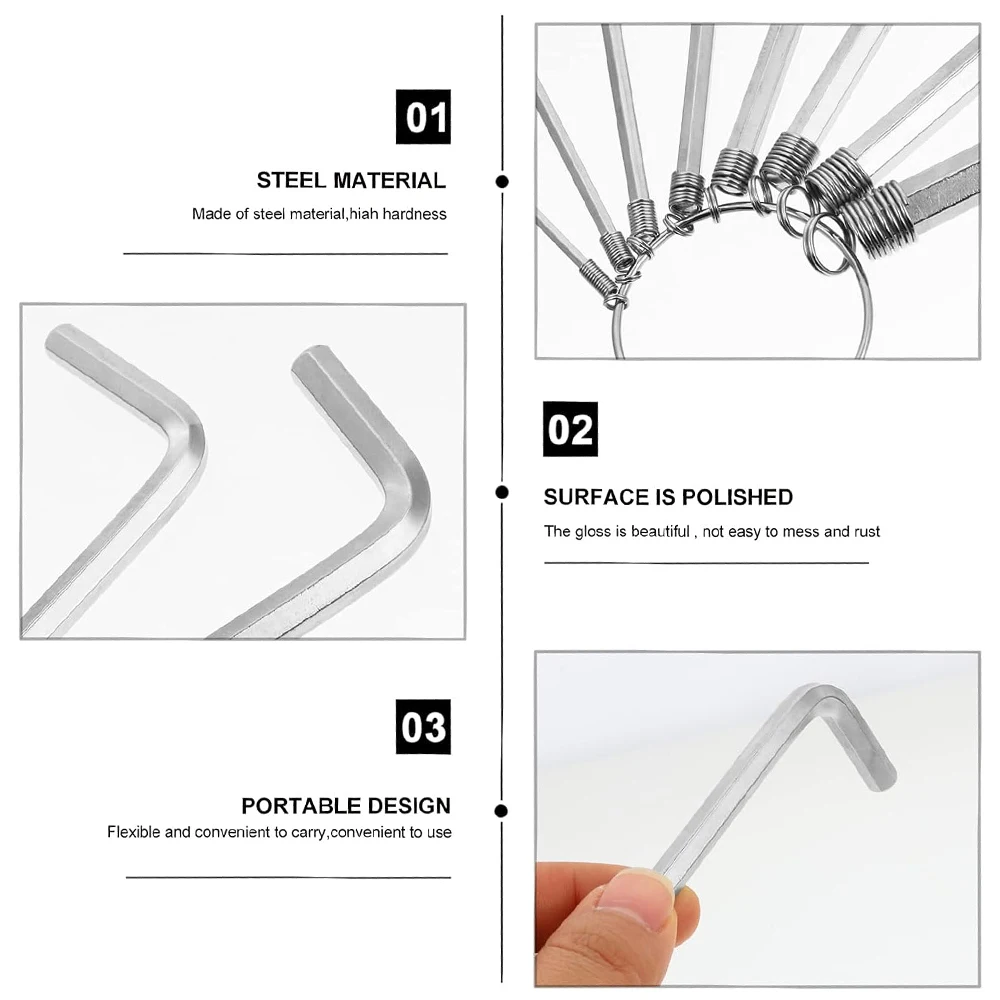 Ensemble d'outils à clé hexagonale, douille, vis hexagonale, extrémité ouverte, 1.5-10mm, 8/10 pièces