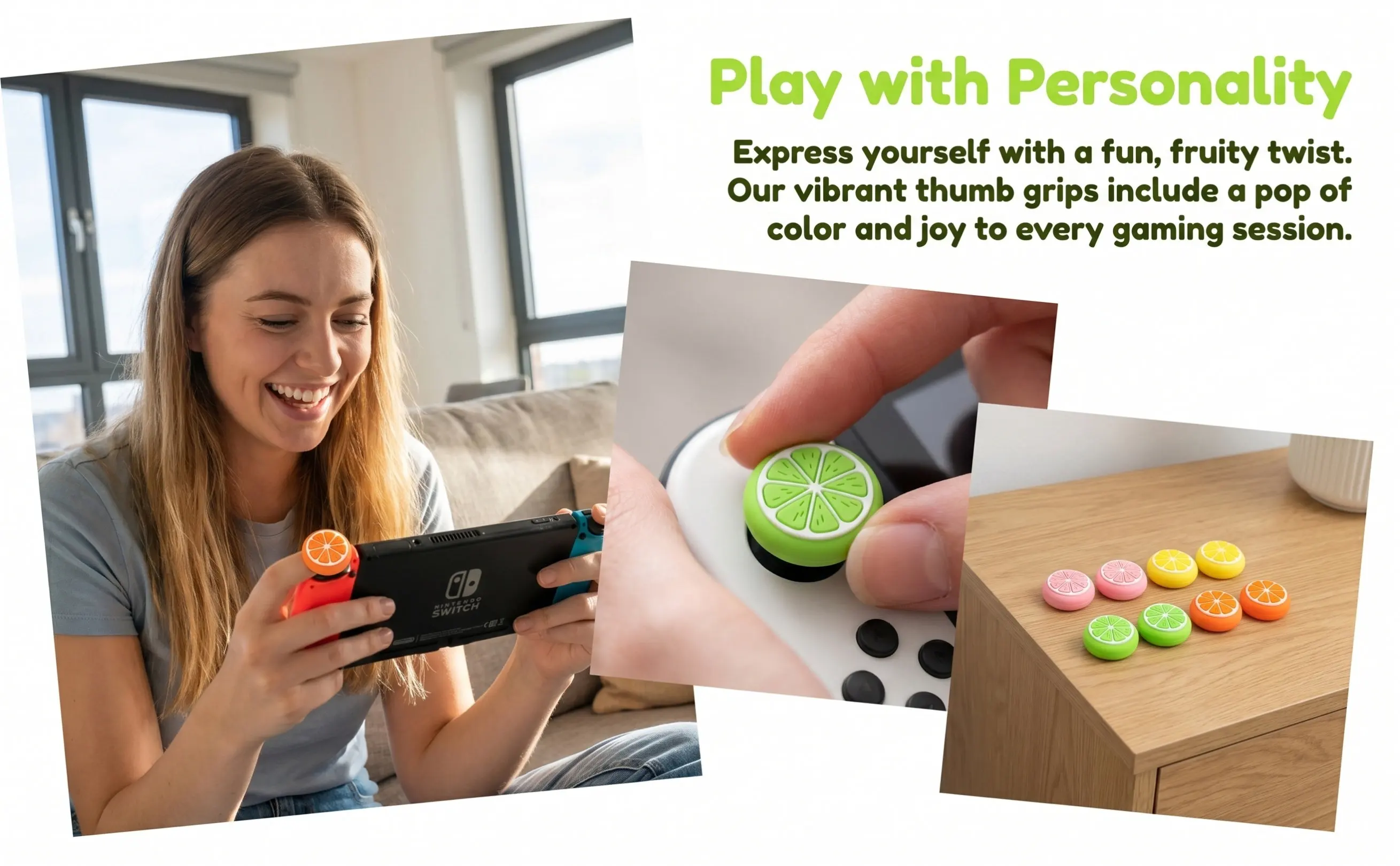 8Pcs Lemon Fruit Silicone Thumb Stick Caps for Gaming Controllers Non-Slip Joystick Grip Cover Comfortable Wear Resistant