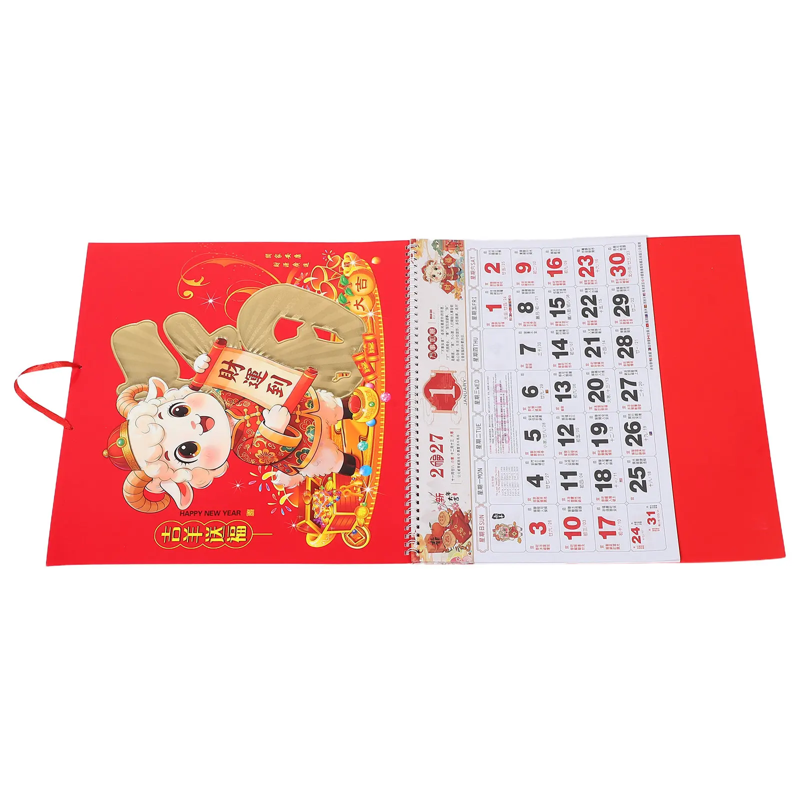 

Chinese Year of The Goat Wall Calendar 2027 Red Gold Hanging Monthly Planner Lunar New Year Office Home Decorative Zodiac Sheep