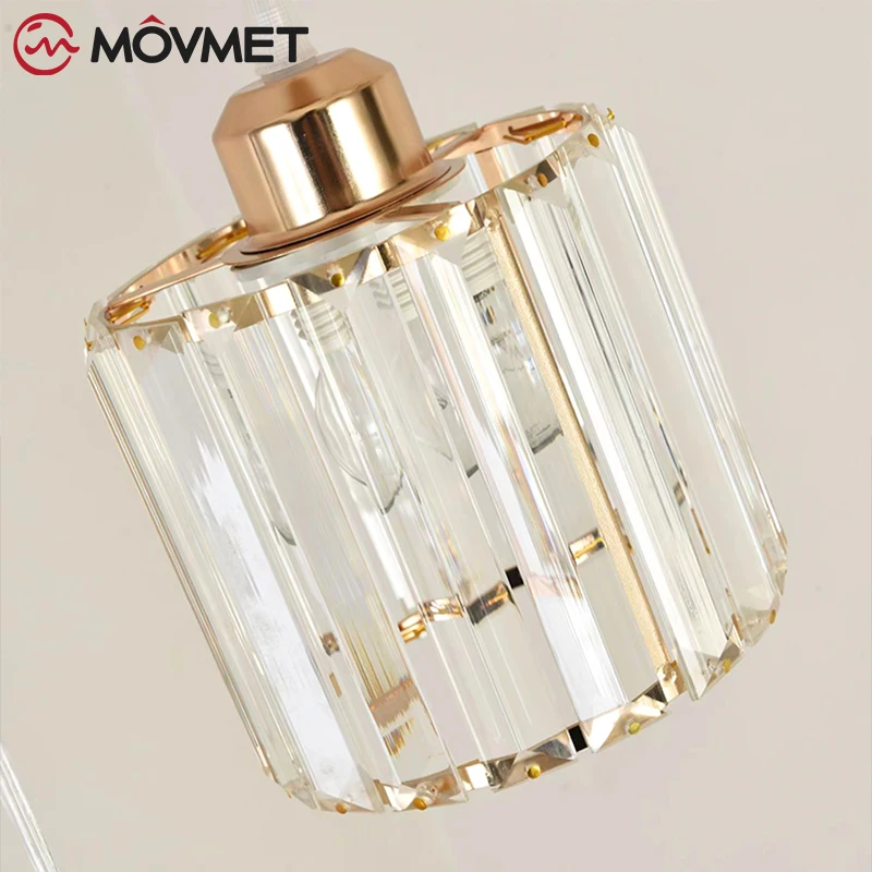 Crystal LED Pendant Lamp Glass Shade Gold Iron Ceiling lustre Chandelier Cabinet E27 Round Diningroom Bar Living Room Bedroom