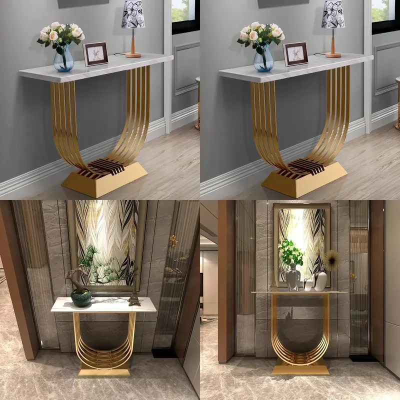 Stainless Steel Marble Entrance Table for Wall Mounting Nordic Modern Simple Corridor Entry Table Light Luxury Hallway