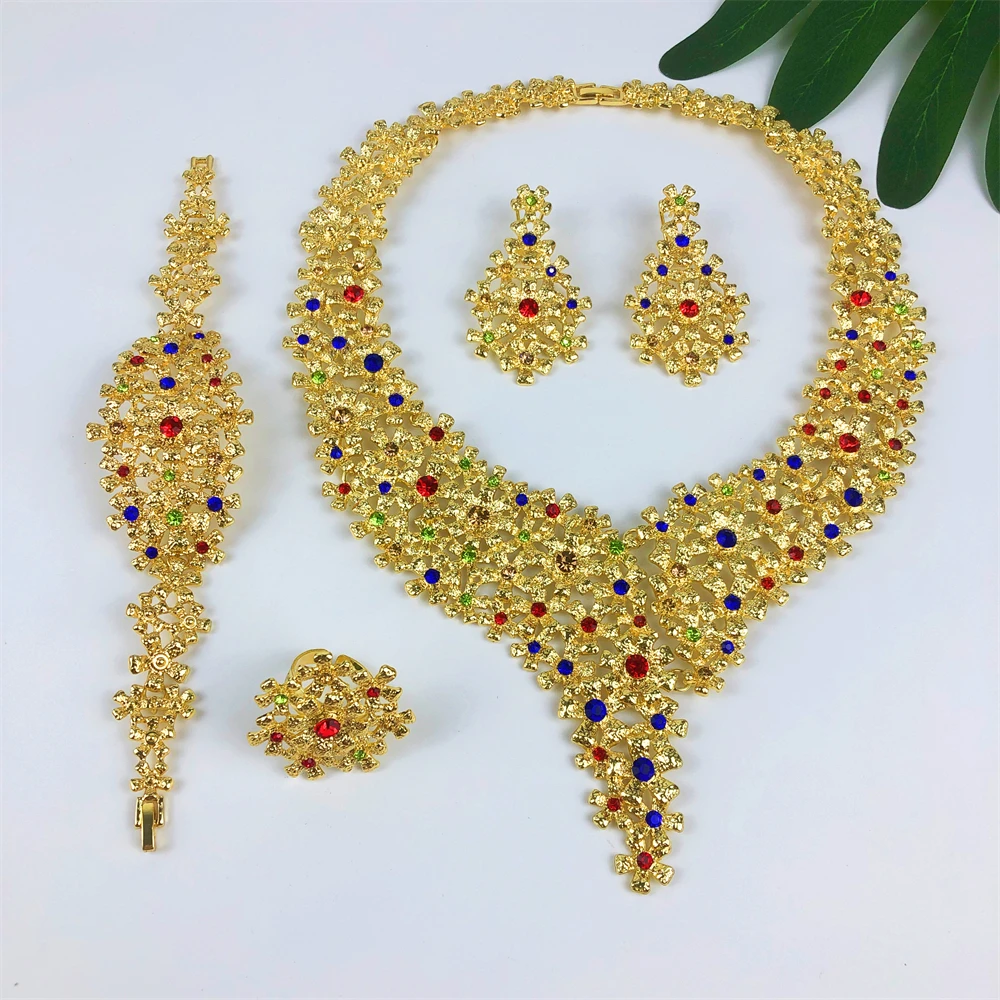 

TITI Vintage Jewelry Set For Women Luxury Design Necklace Earrings Bracelet And Ring 18K Gold Plated Dubai Nigeria High Quality