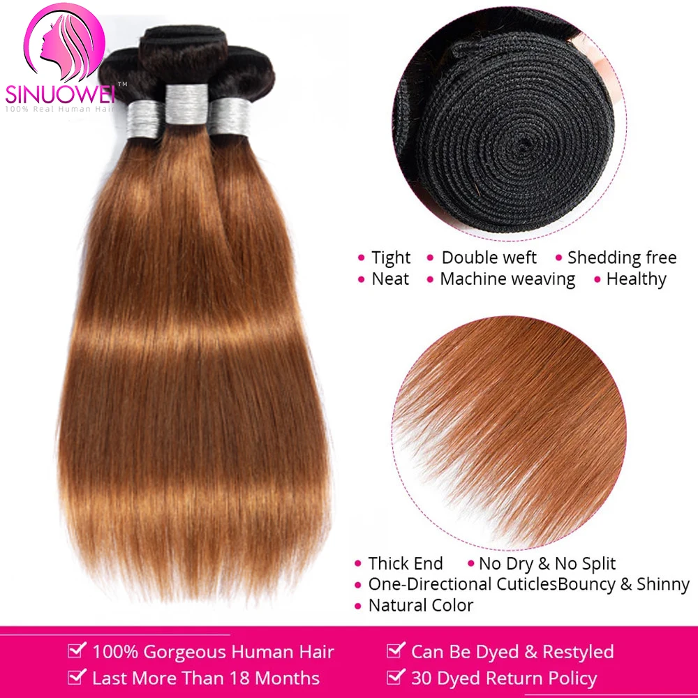 Bundles brésiliens de cheveux humains raides Sophia, fermeture à lacet transparente, couleur marron, extension de cheveux humains, 30 po, 1B, 30, 4x4