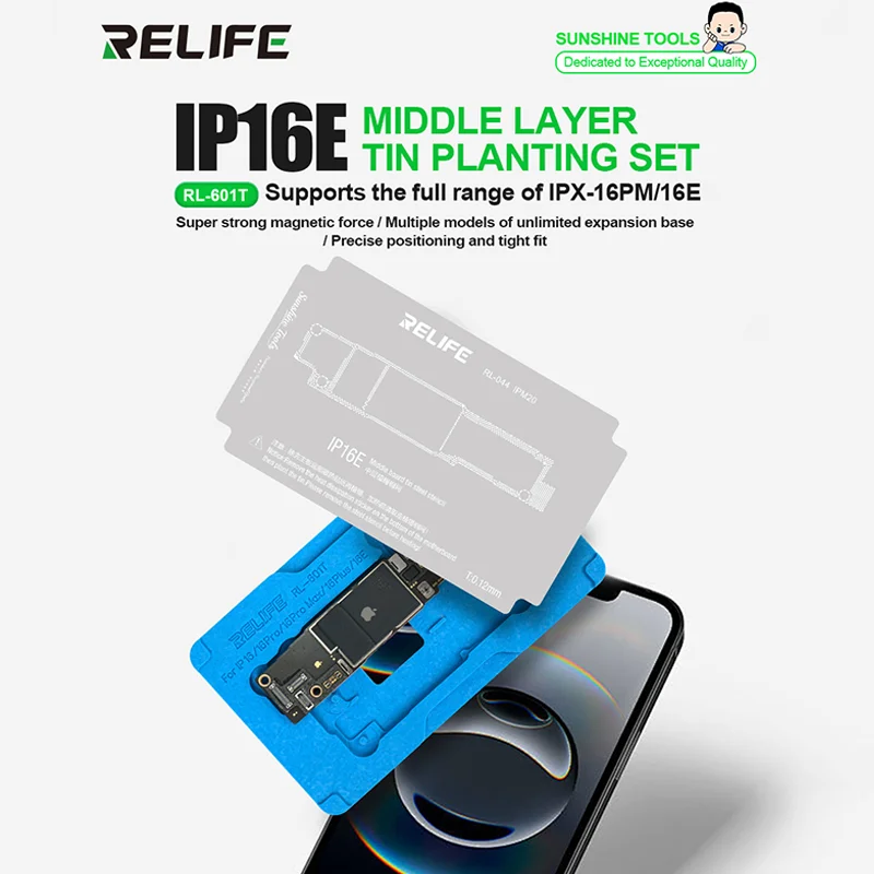 

RELIFE RL-601T-16E Magnetic Middle Layer Tin Planting Set for iPhone XS/11/12/13/14/15/16 Series repair with Precise Positioning