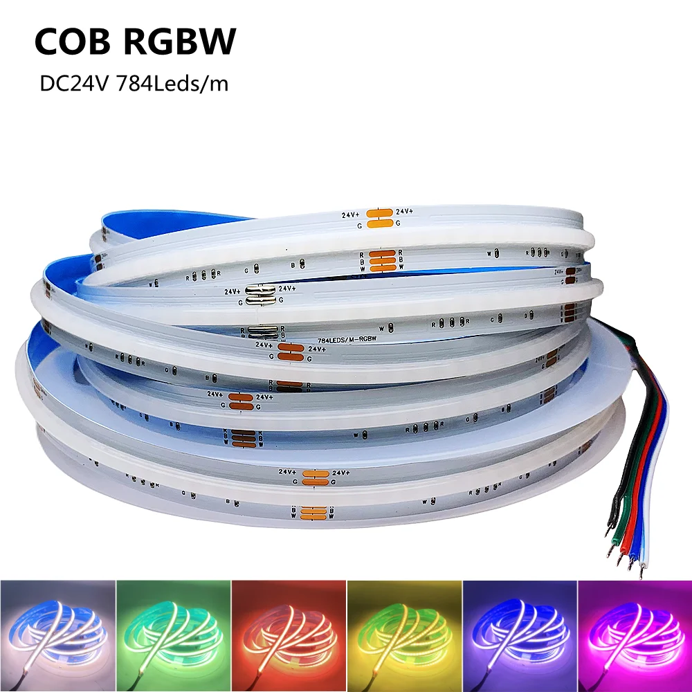 4IN1 RGBW FOB LED Strip 5m 24V 784leds/m COB Flexible Linear Lights RA90 Dimmable LED Tape Ribbon Lamp For Bar KTV Room Decor