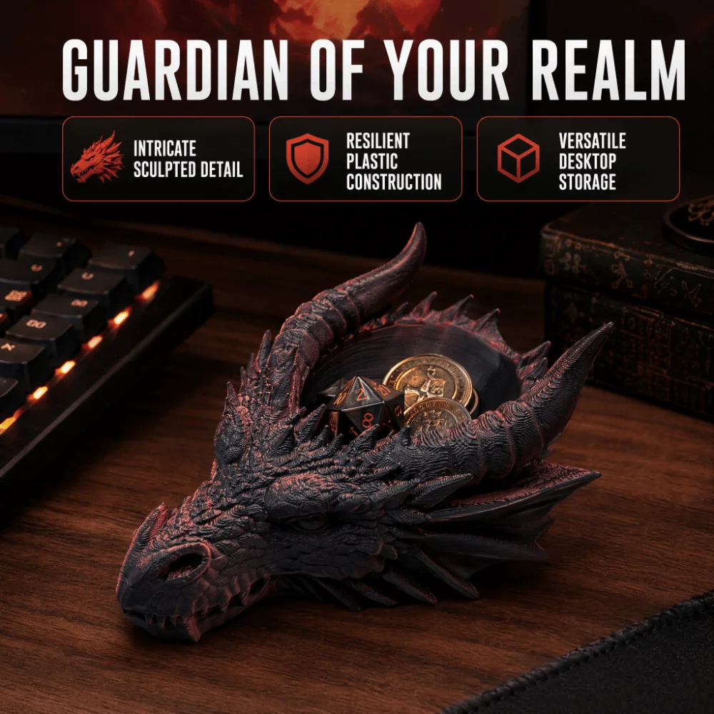 3D Print Dragon Head Storage Tray Multipurpose Funny Design Jewelry Display Holder Dark SeriesUnique Medieval Dragon Sculpture
