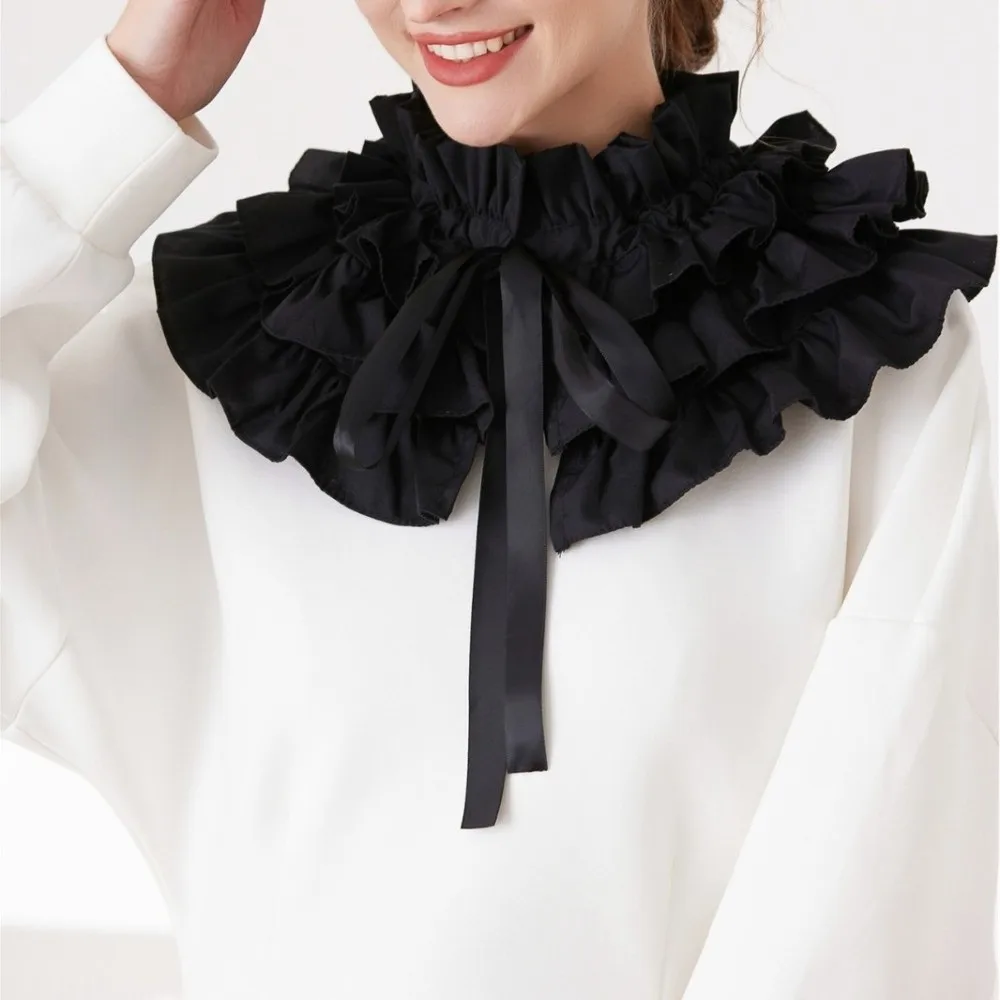 Fashion Solid Color Layered Ruffle Collar Multi-layer Cloth Decoration Detachable Collar Frilled Neckpiece Women