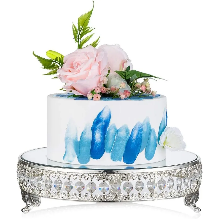 

Металлическая подставка для свадебного торта с зеркальной поверхностью, диаметр 12 дюймов, с хрустальными бусинами, металлический поднос для закусок, для выпечки