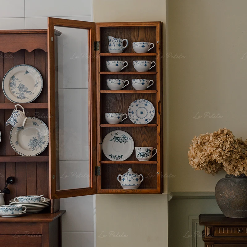 Yuelanju retro solid wood wall storage display home building cup plate display rack cafe decoration cabinet