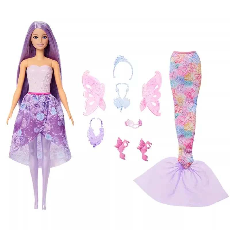 Barbie Doll Mermaid Toy for Girls Pink Fantasy Ocean Princess Movable Joints Shell Hair Accessories Fish Tail Dress up Playset