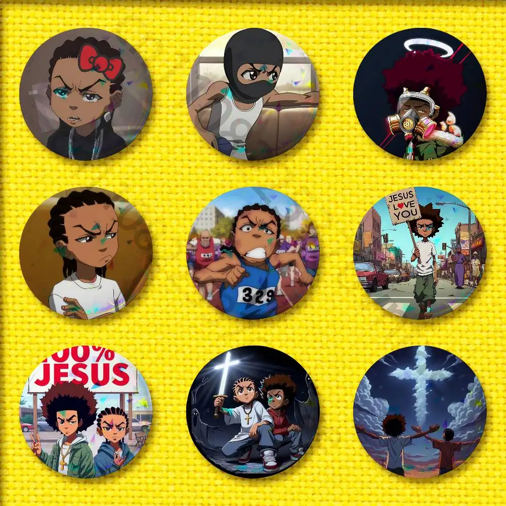 

Jesus Cross Riley Huey Freeman B-Boondocks Badge For 32mm 25mm 44mm 75mm 58mm Round Pin Brooch Insignia Cover Decoration