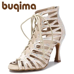 Women's dance boots,rhinestone hollow Latin dance shoes,standard ballroom dance shoes,indoor party sandals,new