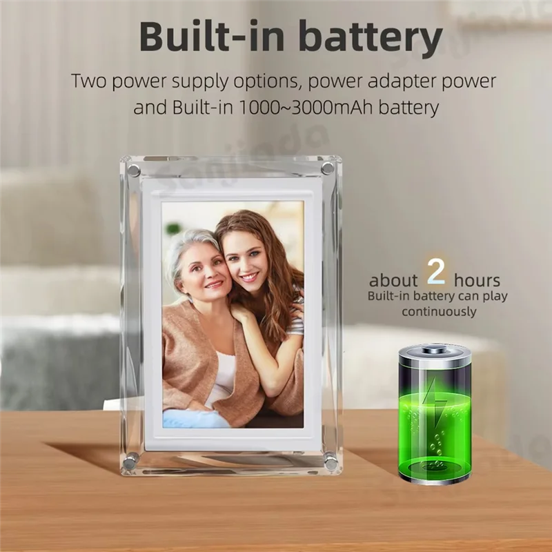 A37T-IPS デジタル写真フォトフレーム 音楽同期 LED 周囲光自動回転 4GB ビデオ/写真再生 US プラグ付き