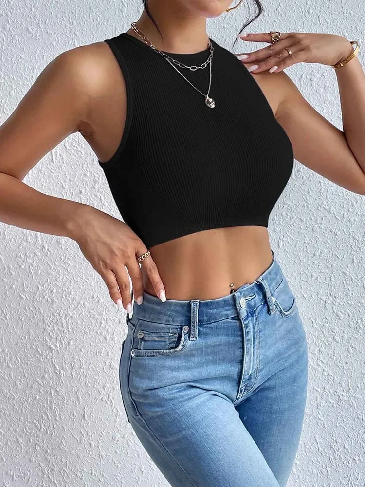 Solid Ribbed Crop T… - image