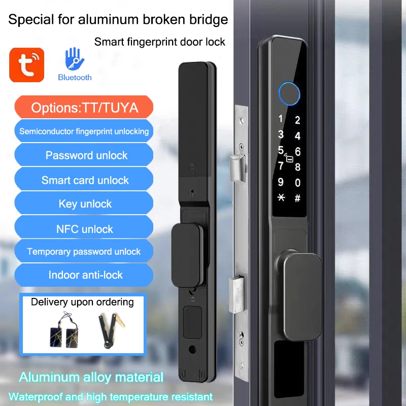 digital electronic smart door lock Narrow sliding fingerprint lock outdoor waterproof broken bridge aluminum alloy courtyarddoor