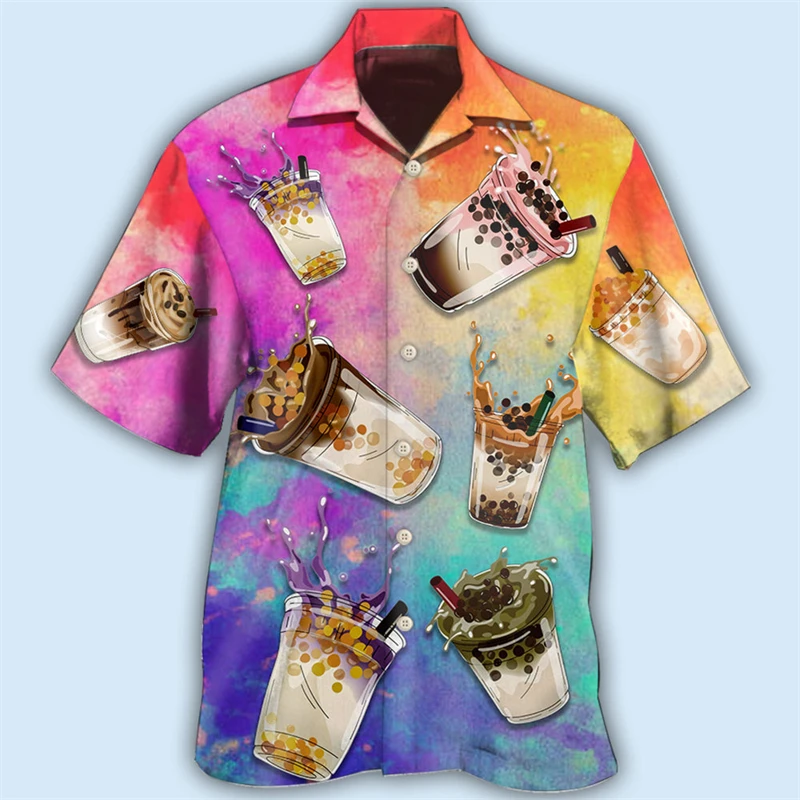 Bubble Tea Graphic Graphic Shirts For Men Clothes Cute Boba Milktea Style Female Short Sleeve Blouses Kawaii Pearl Milk Girl Top