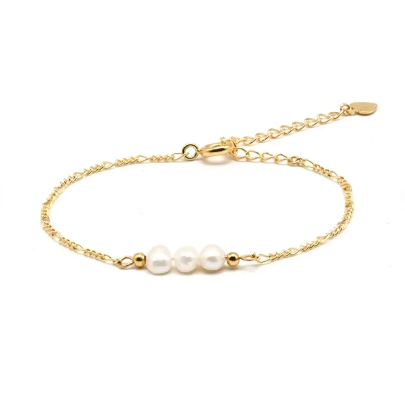 Minar Elegant Baroque Freshwater Pearl Charm Bracelets for Women  Gold Plated Stainless Steel Figaro Chain Beaded Bracelet