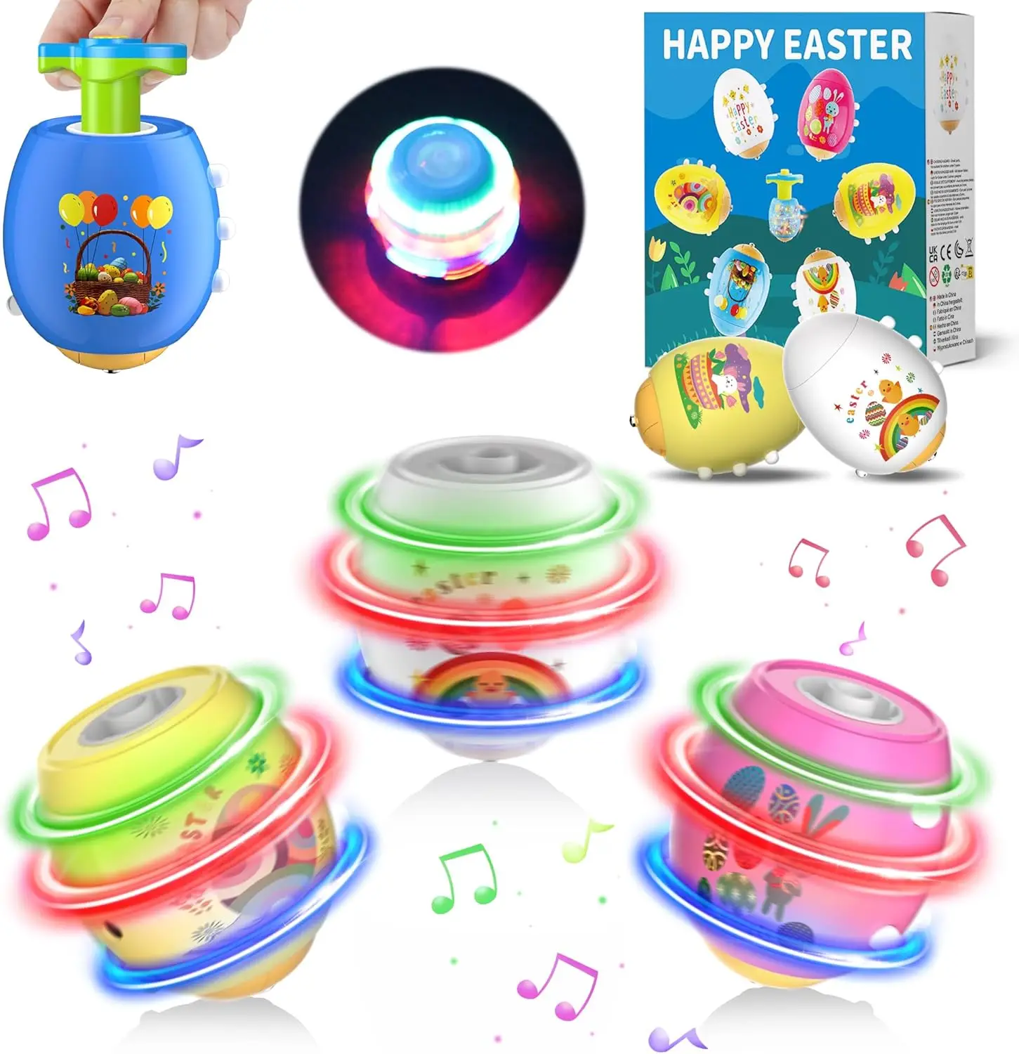 

6 LED Flashing Spinning Tops Easter Eggs for Kids Party Favors