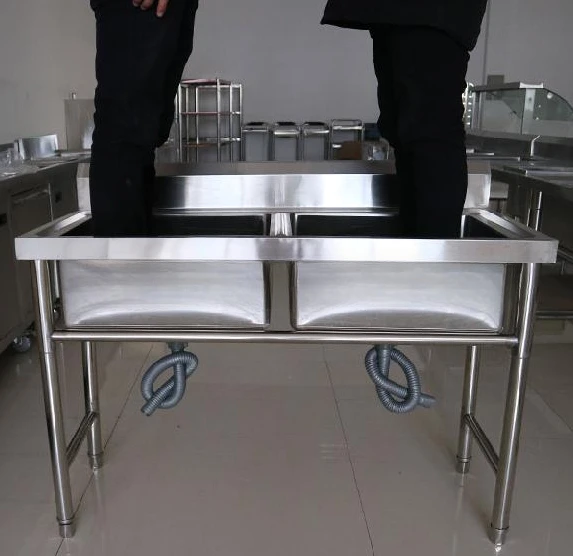 Double bowl commercial stainless steel kitchen sink