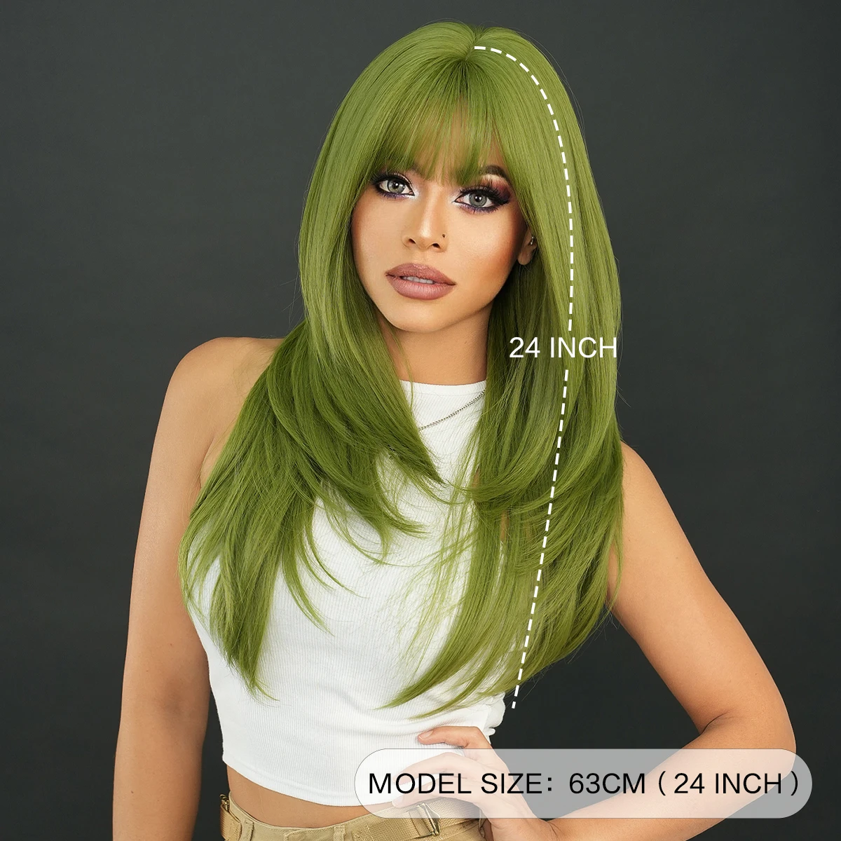 PARK YUN-Perruque verte longue droite pour femme, cheveux synthétiques naturels en couches avec frange de rideau, perruques de cosplay vanille
